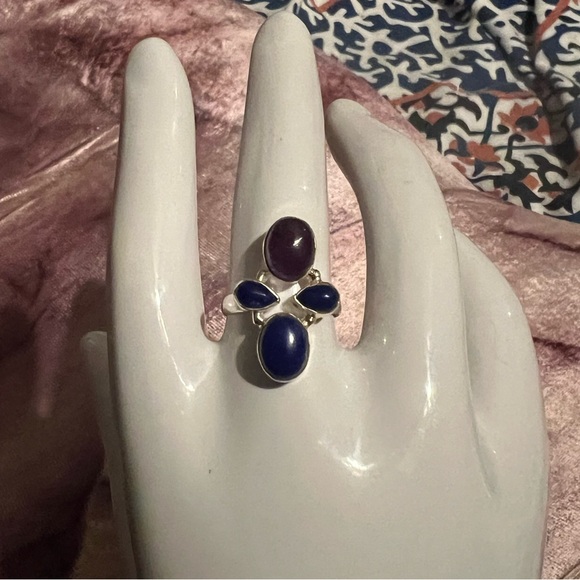 Lapis Lazuli Amethyst 6.5 Sterling Silver Ring - Picture 5 of 7